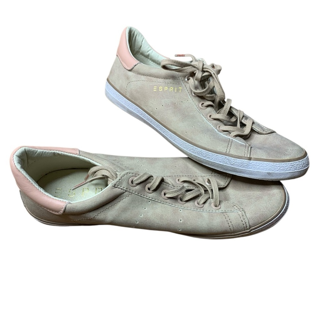 Esprit Mauve Taupe Faux Suede Sneakers with Pink Heel - Size 8
